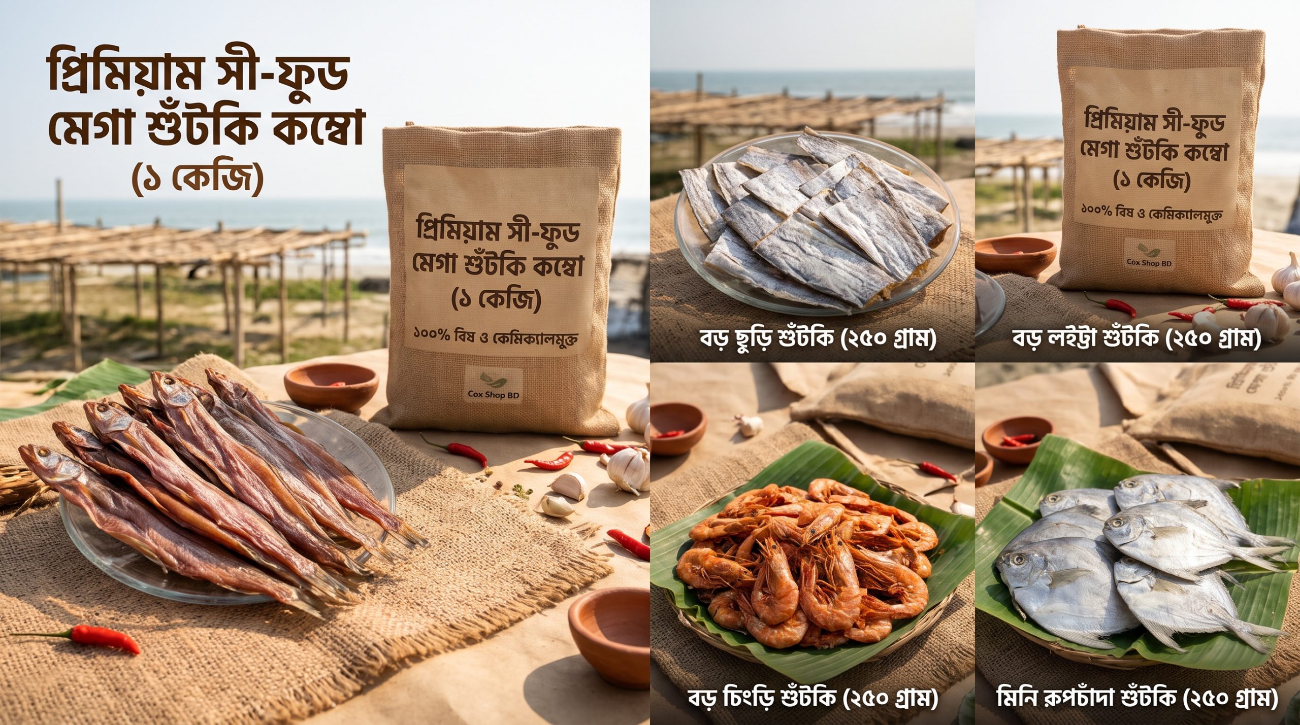 প্রিমিয়াম সী-ফুড মেগা শুঁটকি কম্বো (১ কেজি) – অরিজিনাল কক্সবাজার নাজিরারটেক স্পেশাল